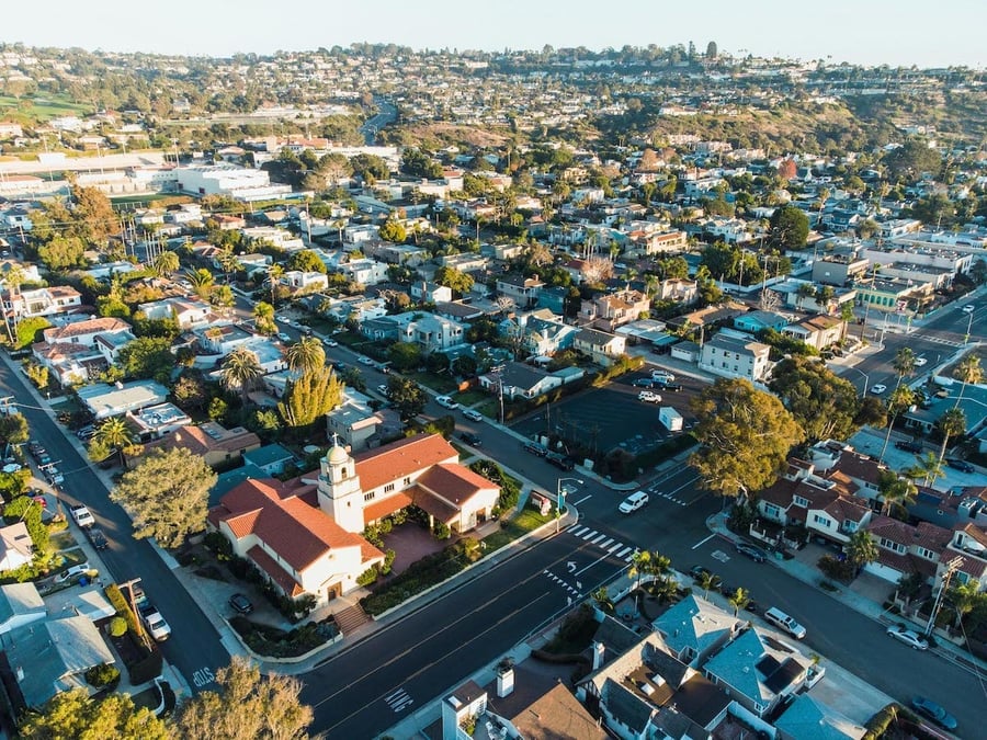 Aerial view of California neighborhood