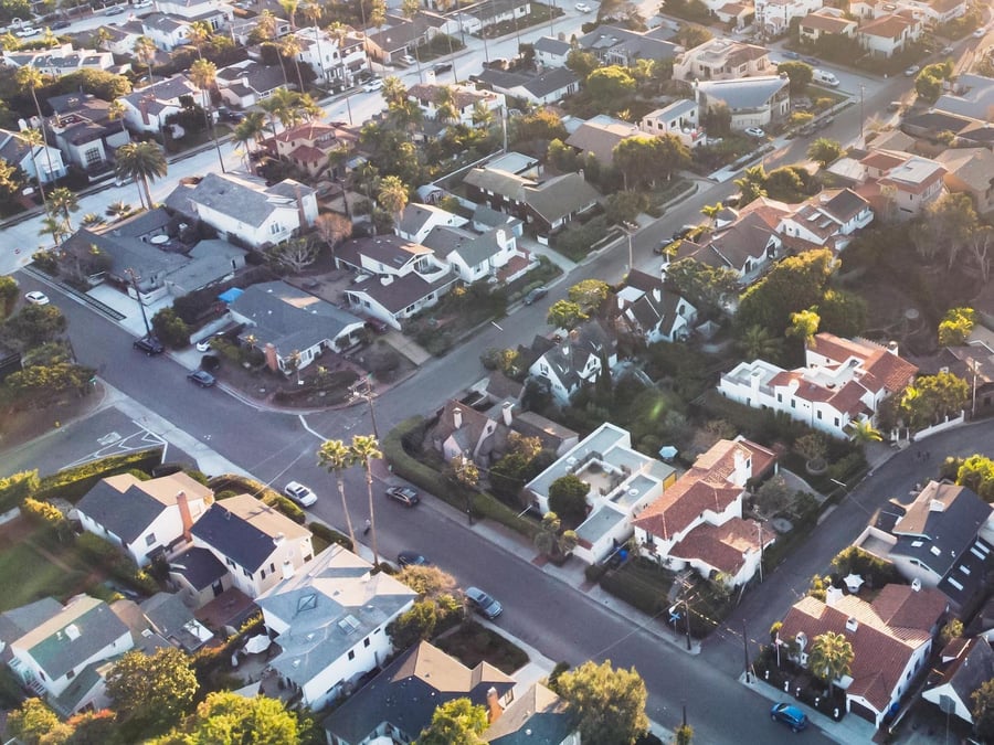 Aerial view of a California neighborhood