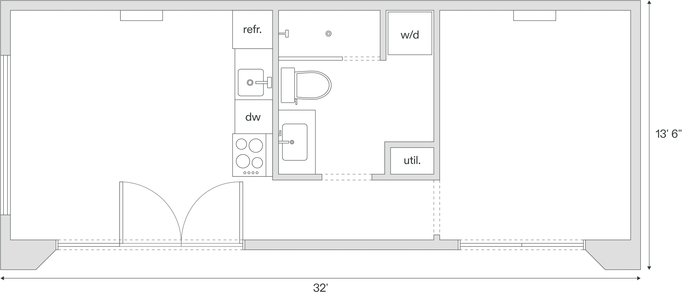 Floor plan of small home showing rooms and dimensions